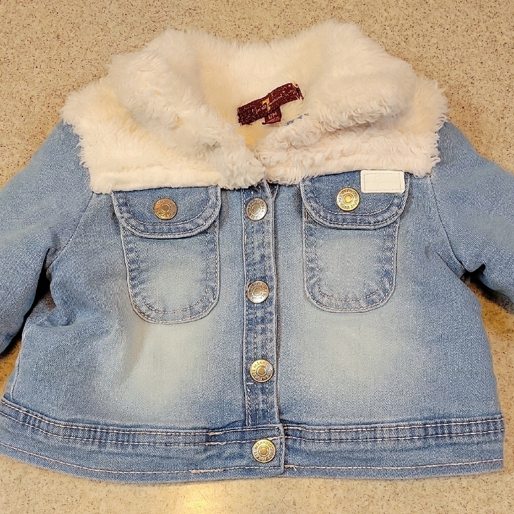 7 For All Mankind Denim Jacket Kids Sherpa Lined Size 12 Months Cotton Blend